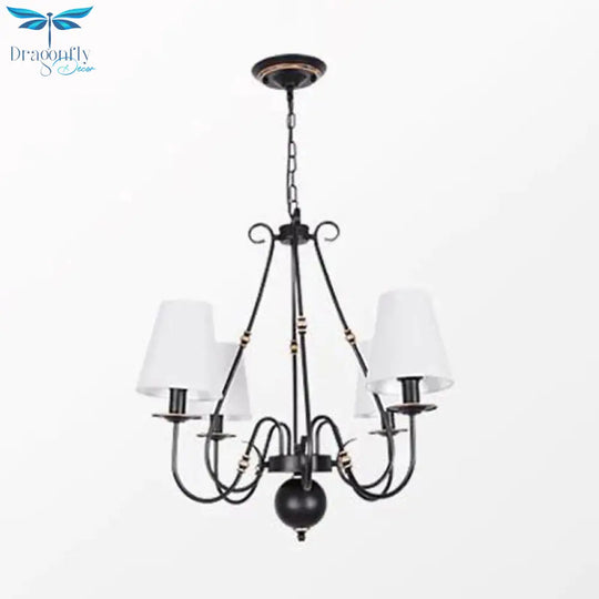 Swirled Arm Living Room Ceiling Chandelier Classic Fabric 3/4/6 Lights Black Hanging Fixture With