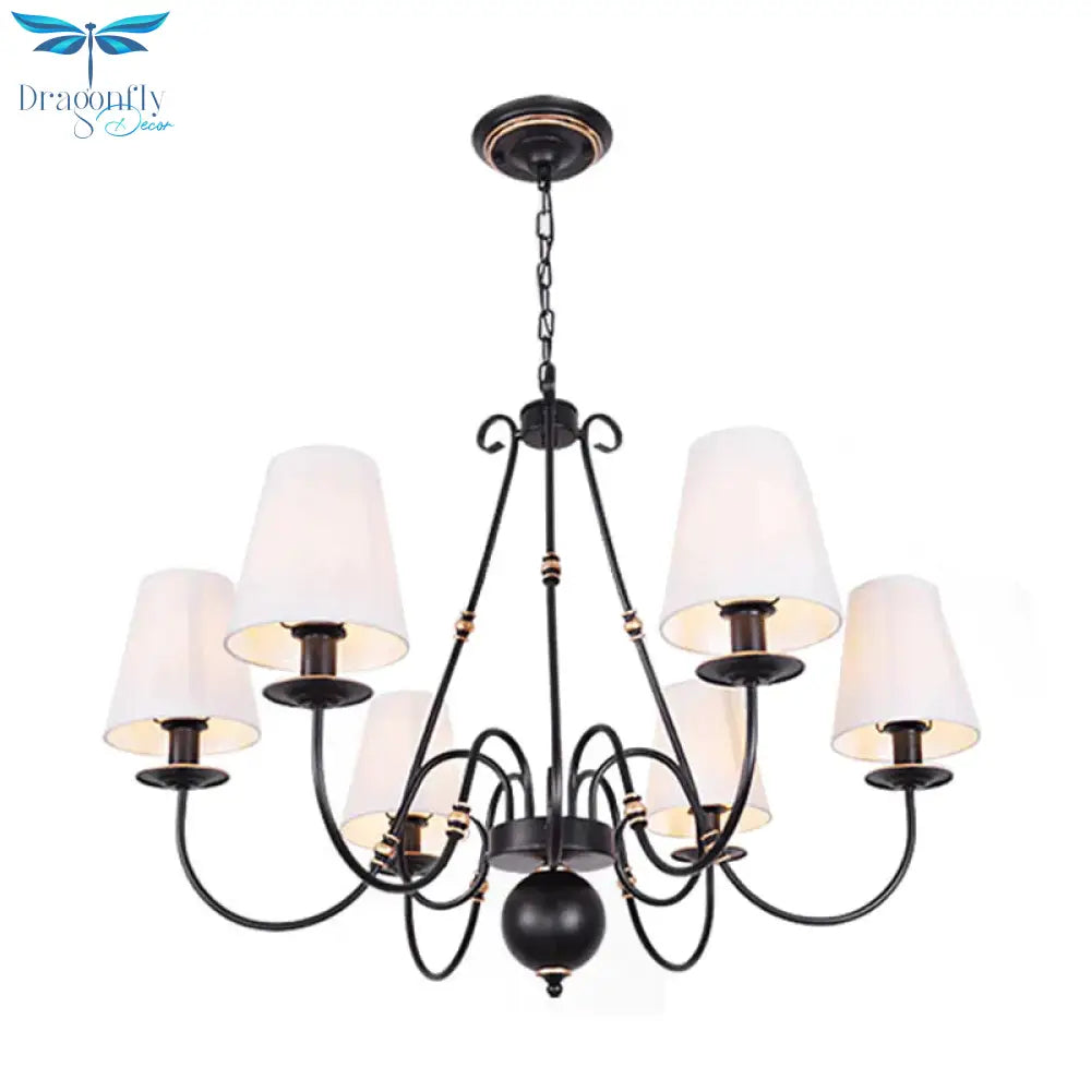 Swirled Arm Living Room Ceiling Chandelier Classic Fabric 3/4/6 Lights Black Hanging Fixture With