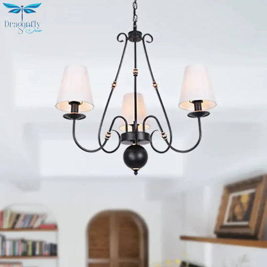 Swirled Arm Living Room Ceiling Chandelier Classic Fabric 3/4/6 Lights Black Hanging Fixture With