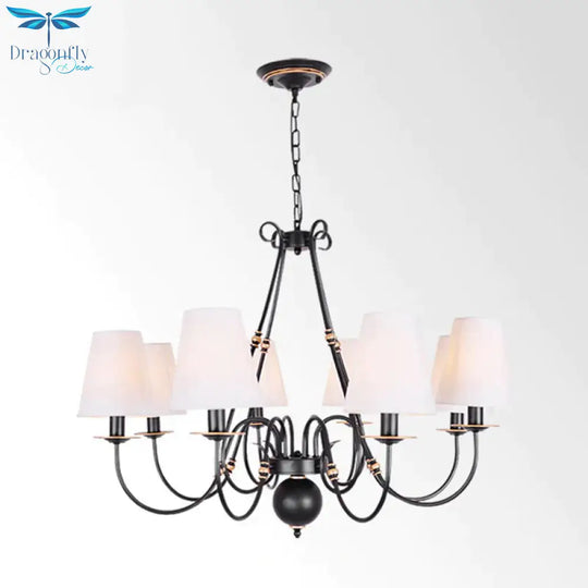 Swirled Arm Living Room Ceiling Chandelier Classic Fabric 3/4/6 Lights Black Hanging Fixture With