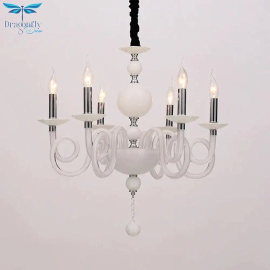 Swirling Arm White/Red/Blue Glass Ceiling Hanging Light In Chrome With Crystal Ball 12 Heads