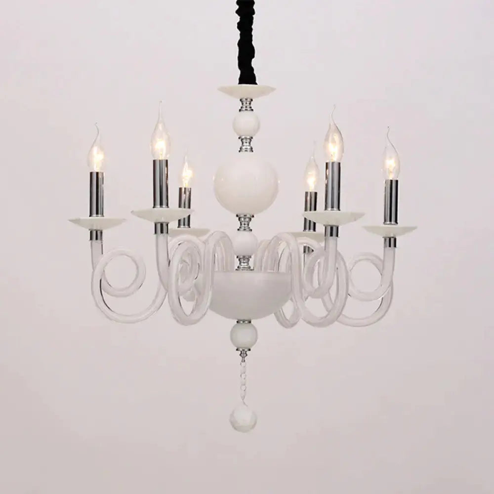 Swirling Arm White/Red/Blue Glass Ceiling Hanging Light In Chrome With Crystal Ball 12 Heads