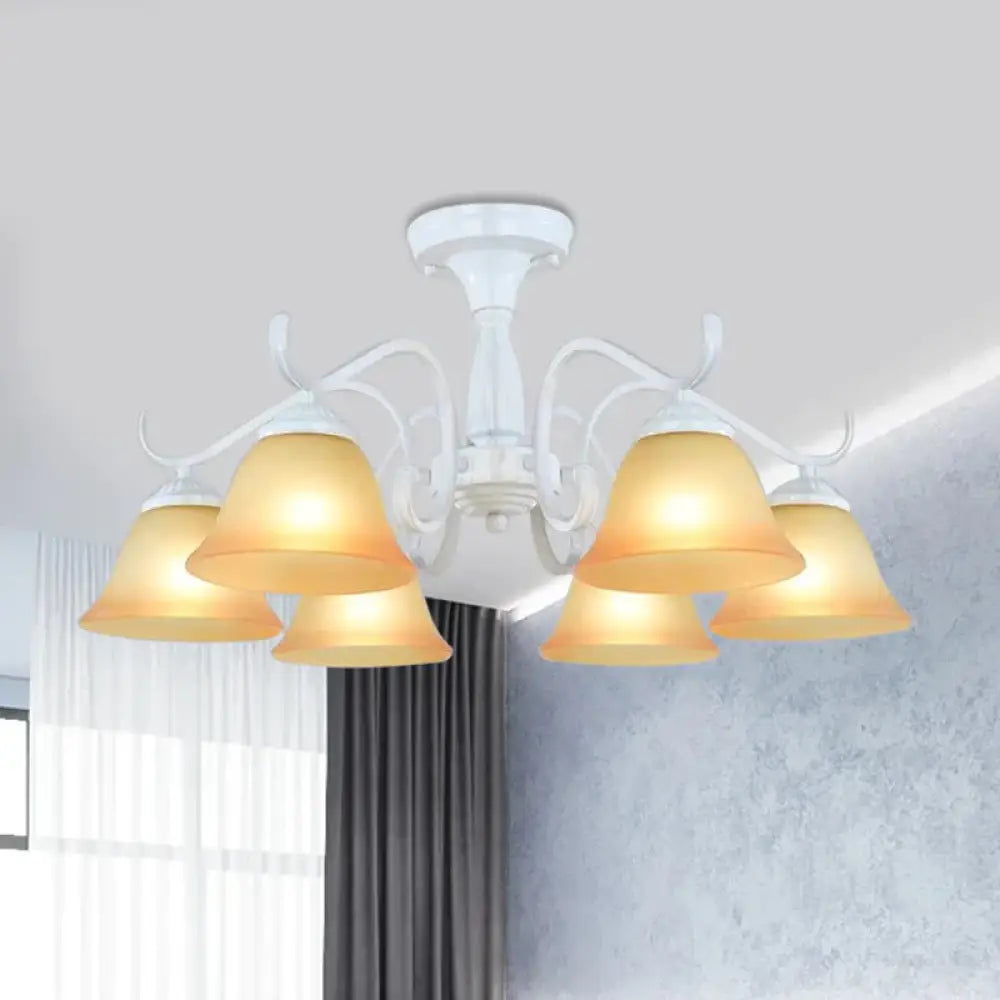 Tan Glass Flared Chandelier Light Traditional 6/8 Lights Living Room Pendant Lighting Fixture In