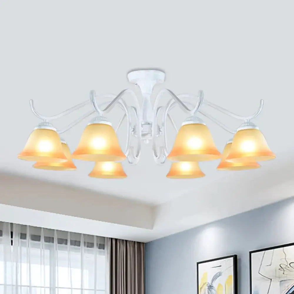 Tan Glass Flared Chandelier Light Traditional 6/8 Lights Living Room Pendant Lighting Fixture In