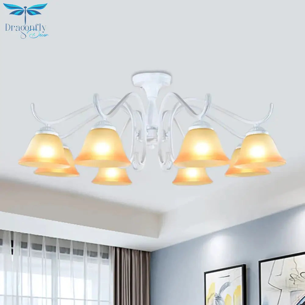 Tan Glass Flared Chandelier Light Traditional 6/8 Lights Living Room Pendant Lighting Fixture In