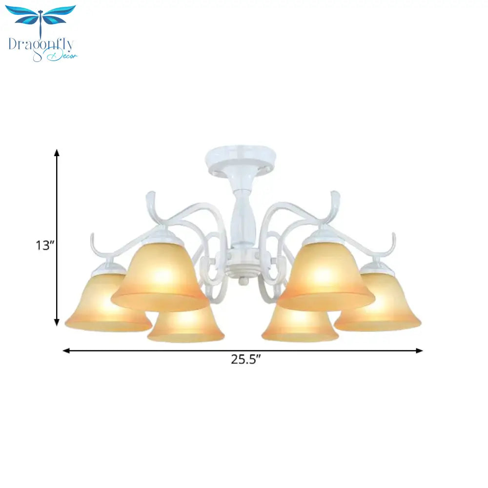 Tan Glass Flared Chandelier Light Traditional 6/8 Lights Living Room Pendant Lighting Fixture In