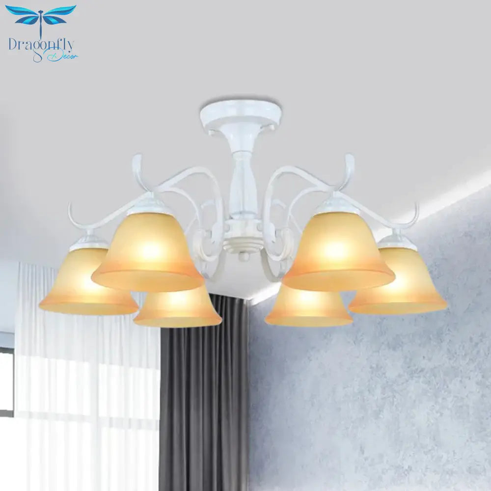 Tan Glass Flared Chandelier Light Traditional 6/8 Lights Living Room Pendant Lighting Fixture In