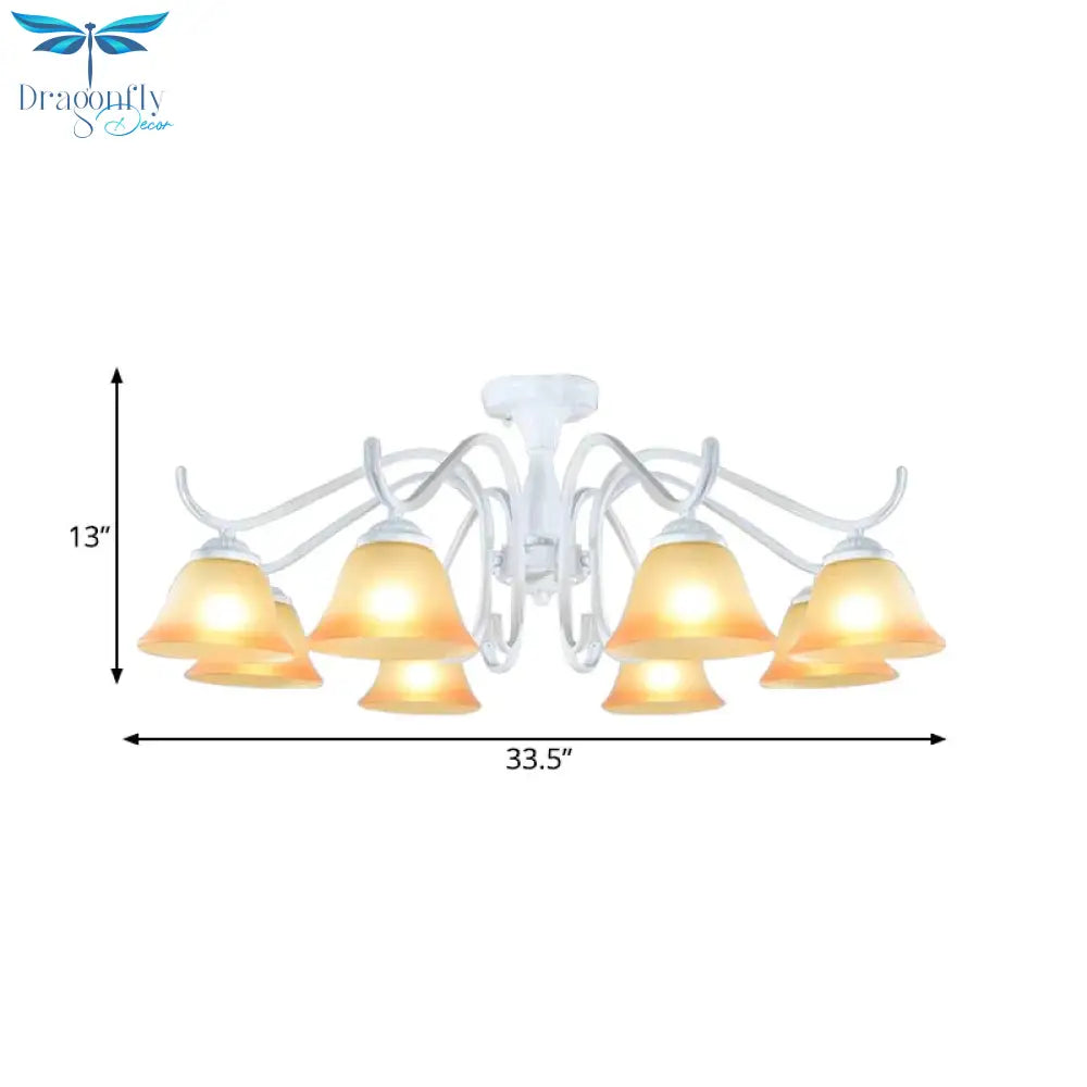 Tan Glass Flared Chandelier Light Traditional 6/8 Lights Living Room Pendant Lighting Fixture In