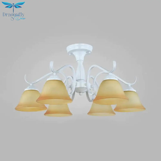 Tan Glass Flared Chandelier Light Traditional 6/8 Lights Living Room Pendant Lighting Fixture In