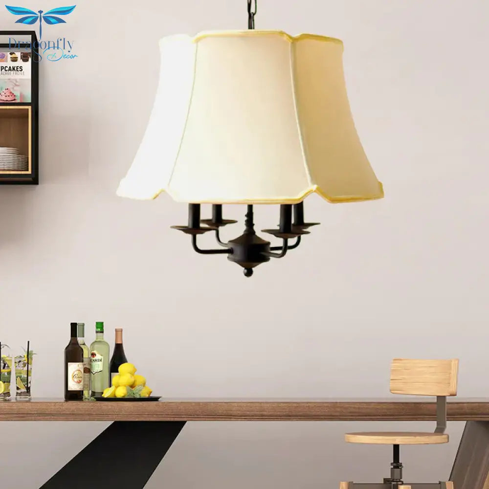 Tapered Dining Room Ceiling Chandelier Nordic Fabric 4 Lights White Hanging Fixture For Bedroom