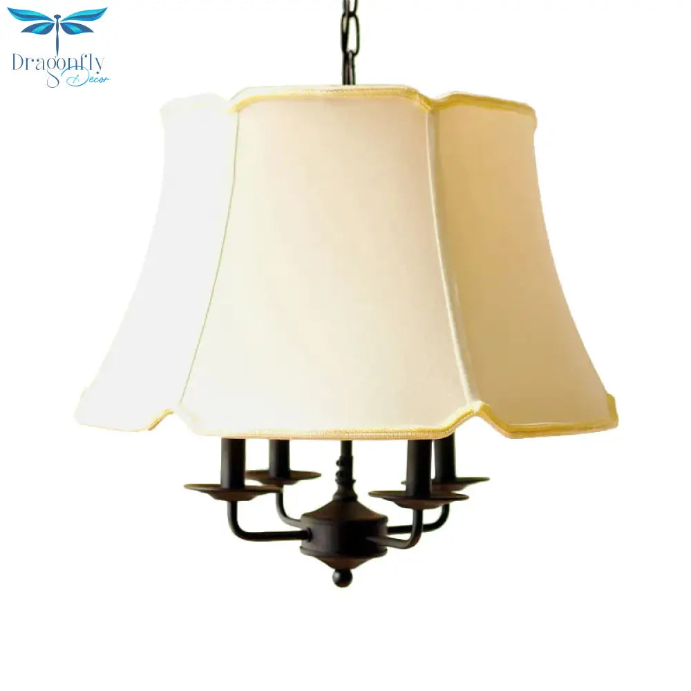 Tapered Dining Room Ceiling Chandelier Nordic Fabric 4 Lights White Hanging Fixture For Bedroom