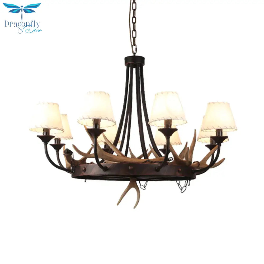 Tapered Dining Room Hanging Lamp Traditional Metal 8 Bulbs Brown Chandelier Pendant Light With