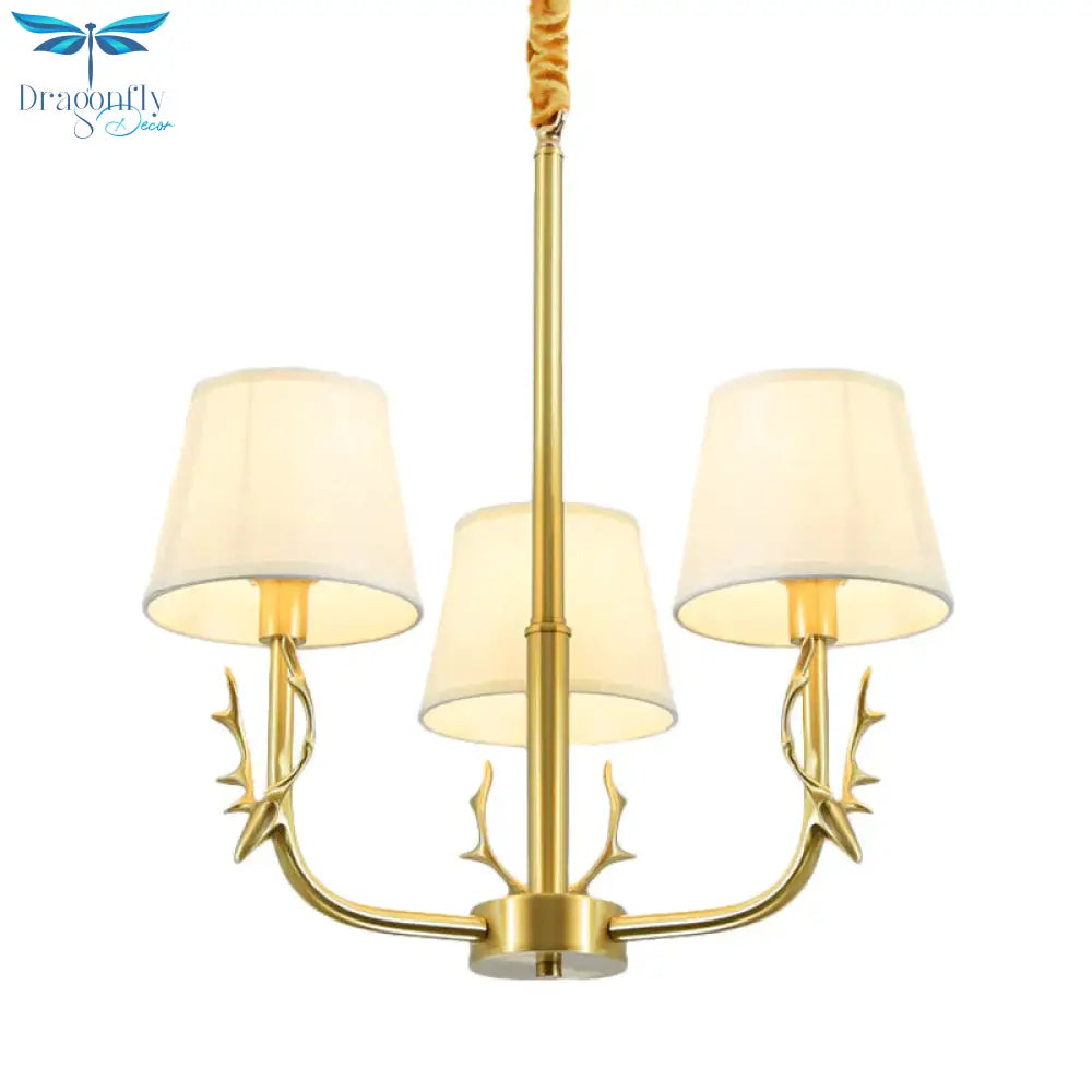 Tapered Fabric Chandelier Colonialism 3/6/8 Lights Living Room Pendant In Gold With Copper Deer Head
