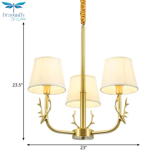 Tapered Fabric Chandelier Colonialism 3/6/8 Lights Living Room Pendant In Gold With Copper Deer Head