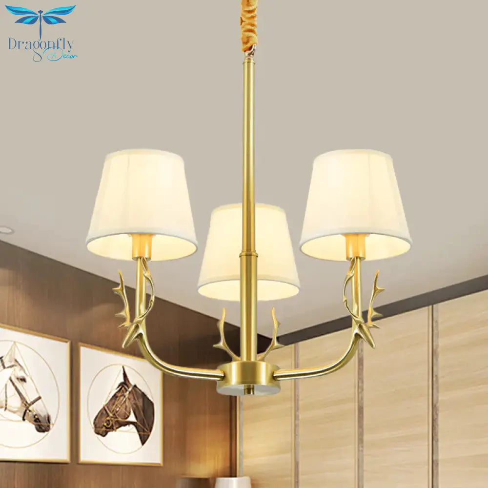 Tapered Fabric Chandelier Colonialism 3/6/8 Lights Living Room Pendant In Gold With Copper Deer Head