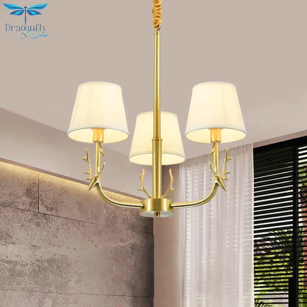 Tapered Fabric Chandelier Colonialism 3/6/8 Lights Living Room Pendant In Gold With Copper Deer Head