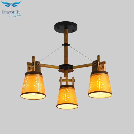 Tapered Fabric Chandelier Country Style 3/6/8 Bulbs Living Room Hanging Lamp Kit With Wood Shelf