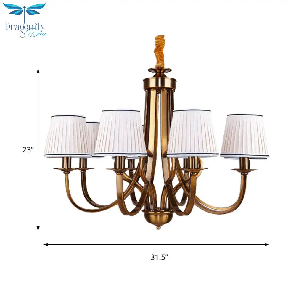 Tapered Fabric Chandelier Light Rustic 6/8 Dining Room Ceiling Fixture In Gold