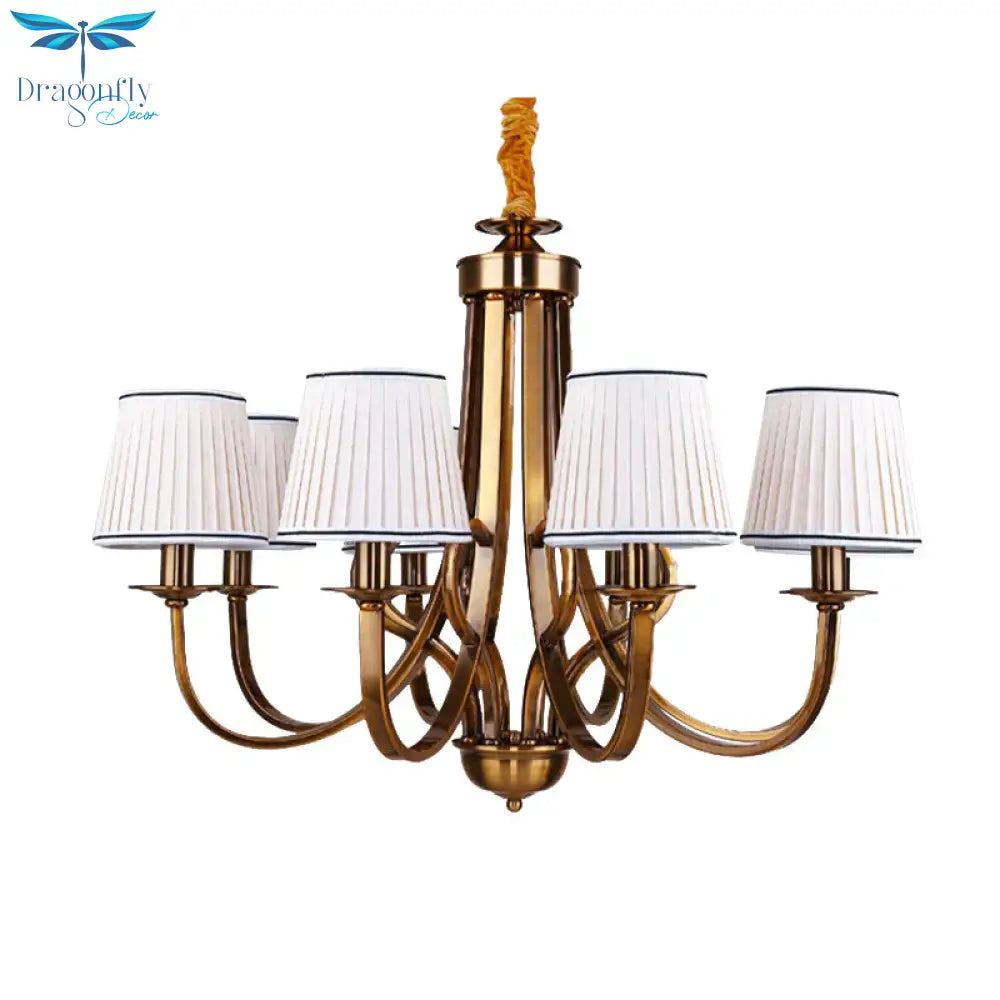 Tapered Fabric Chandelier Light Rustic 6/8 Dining Room Ceiling Fixture In Gold