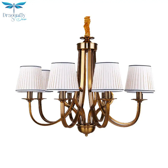 Tapered Fabric Chandelier Light Rustic 6/8 Dining Room Ceiling Fixture In Gold