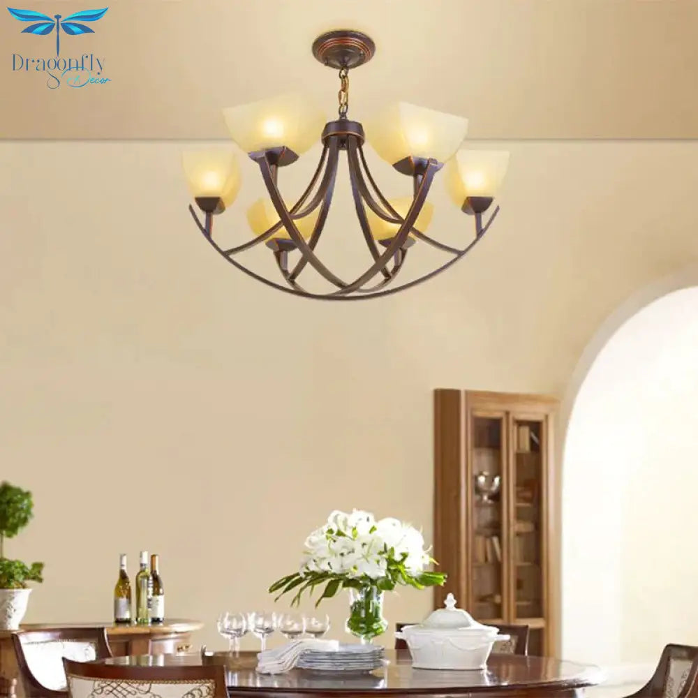 Tapered Frosted Glass Chandelier Lighting Classic 4/6/8 Lights Living Room Pendant In Rust With