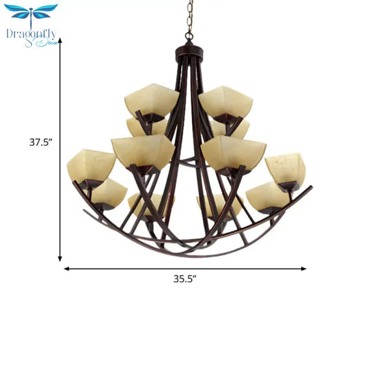 Tapered Frosted Glass Chandelier Lighting Classic 4/6/8 Lights Living Room Pendant In Rust With