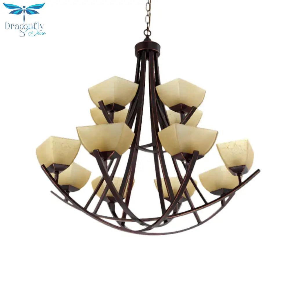 Tapered Frosted Glass Chandelier Lighting Classic 4/6/8 Lights Living Room Pendant In Rust With