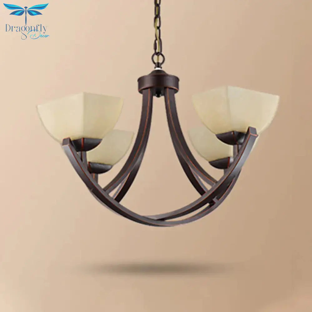 Tapered Frosted Glass Chandelier Lighting Classic 4/6/8 Lights Living Room Pendant In Rust With