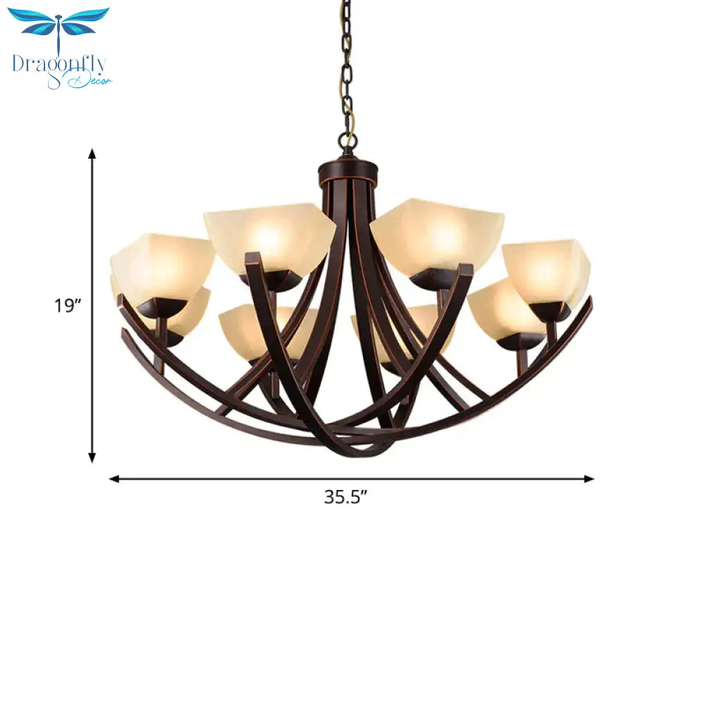 Tapered Frosted Glass Chandelier Lighting Classic 4/6/8 Lights Living Room Pendant In Rust With