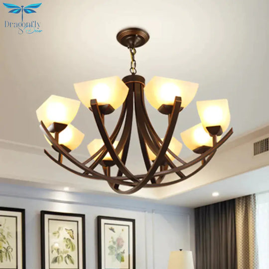 Tapered Frosted Glass Chandelier Lighting Classic 4/6/8 Lights Living Room Pendant In Rust With