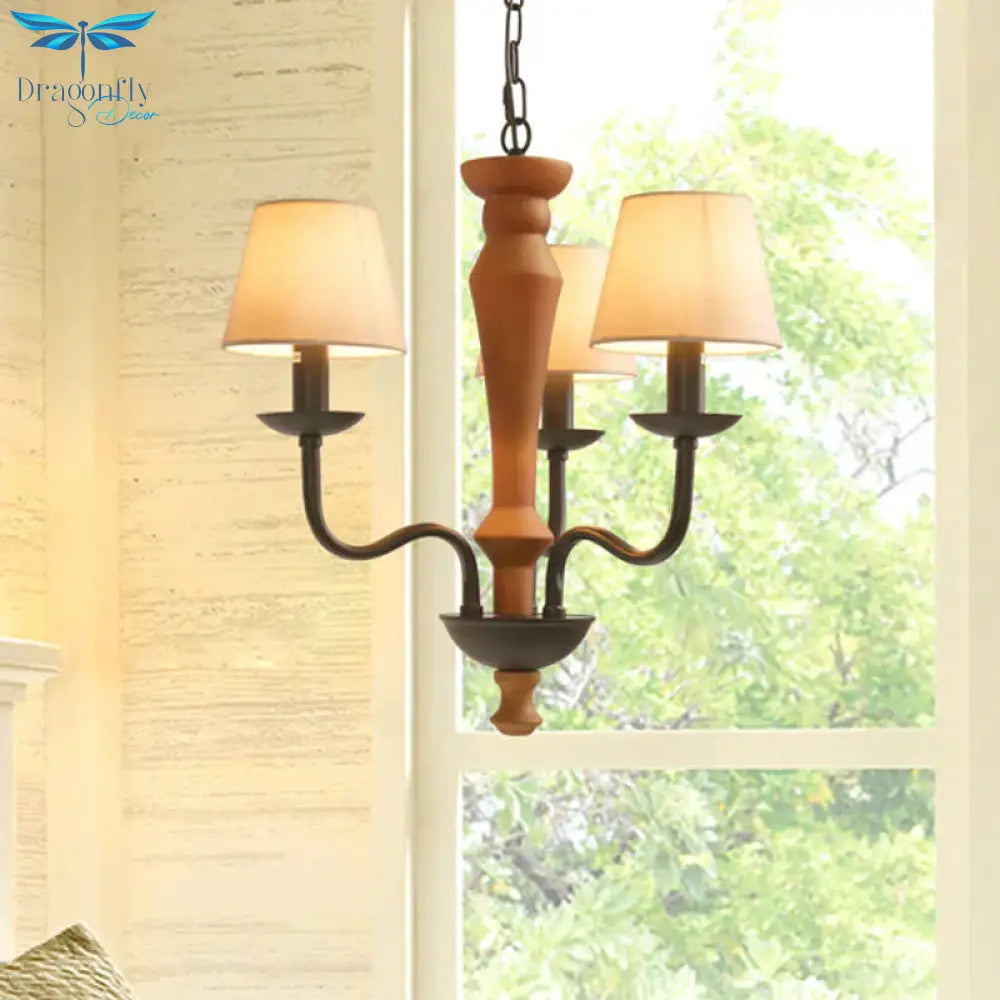 Tapered Living Room Pendant Chandelier Vintage Fabric 3/8 Lights Green/Beige Ceiling Suspension Lamp