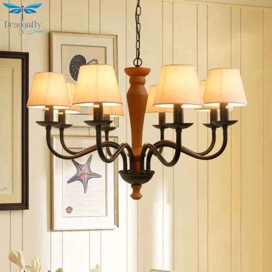 Tapered Living Room Pendant Chandelier Vintage Fabric 3/8 Lights Green/Beige Ceiling Suspension Lamp