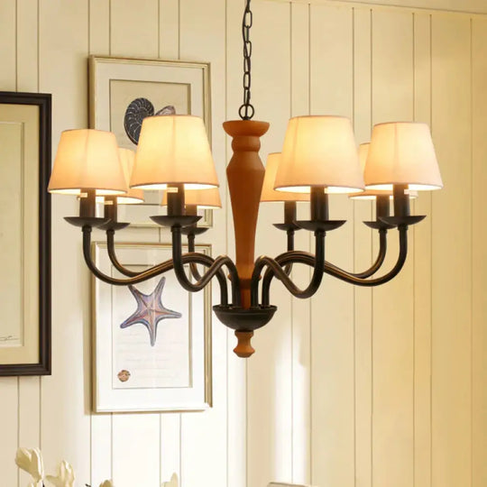 Tapered Living Room Pendant Chandelier Vintage Fabric 3/8 Lights Green/Beige Ceiling Suspension