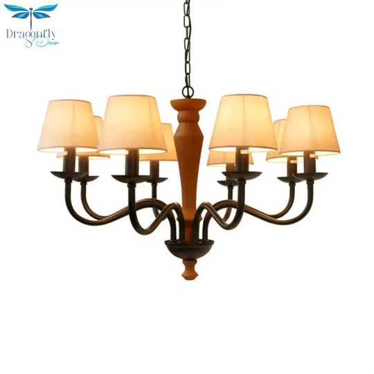 Tapered Living Room Pendant Chandelier Vintage Fabric 3/8 Lights Green/Beige Ceiling Suspension Lamp