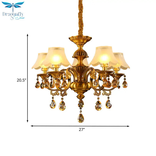 Tapered Shade Pendant Chandelier Mid Century 5 - Light Faceted Crystal Finial Ceiling Hang Fixture