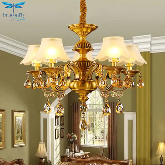Tapered Shade Pendant Chandelier Mid Century 5 - Light Faceted Crystal Finial Ceiling Hang Fixture