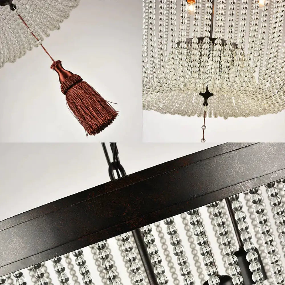 Tassel Crystal Hanging Chandelier Retro 4 Heads Black Ceiling Pendant Light For Restaurant