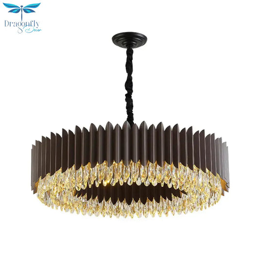 Teardrop Crystal Round Hanging Chandelier Postmodern Living Room Led Ceiling Pendant In Black