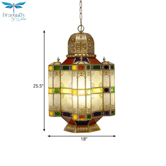 Textured Glass Brass Ceiling Pendant Lantern 6 - Head Chandelier Light Fixture For Restaurant