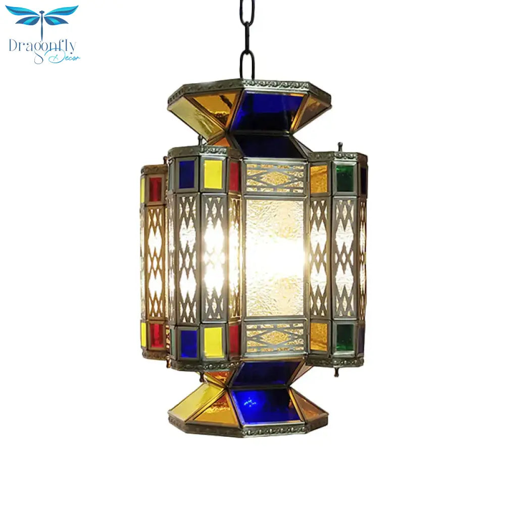 Textured Glass Lantern Ceiling Light Decorative 3 Bulbs Restaurant Chandelier Lighting In Brass