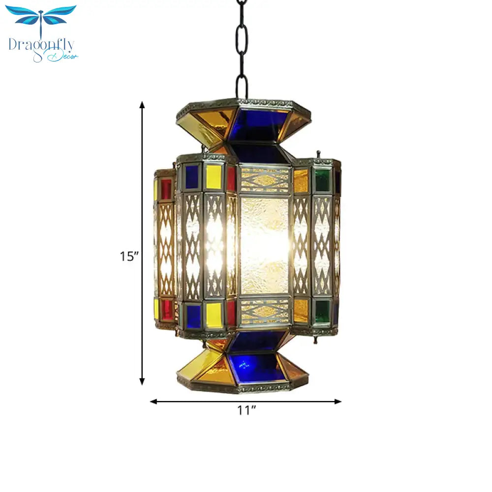 Textured Glass Lantern Ceiling Light Decorative 3 Bulbs Restaurant Chandelier Lighting In Brass