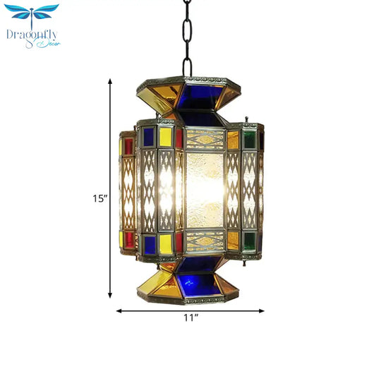 Textured Glass Lantern Ceiling Light Decorative 3 Bulbs Restaurant Chandelier Lighting In Brass