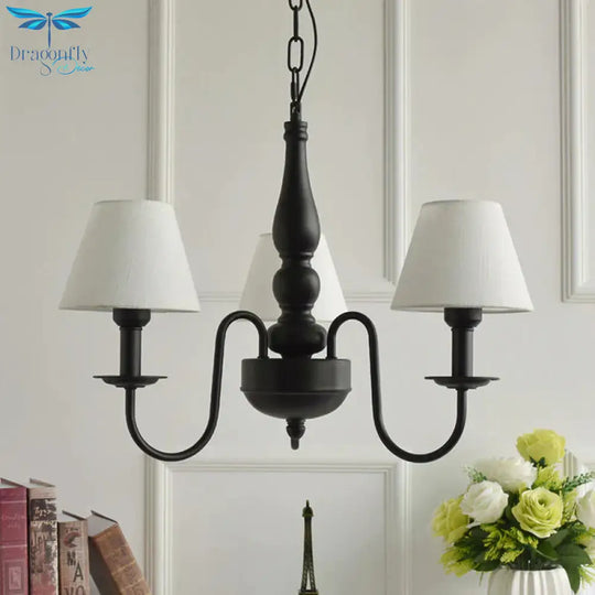Three Lights Bucket Shade Chandelier Kids Metal Hanging Light For In Black Kindergarten
