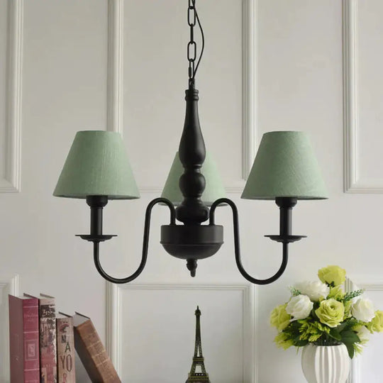 Three Lights Bucket Shade Chandelier Kids Metal Hanging Light For In Black Kindergarten Green