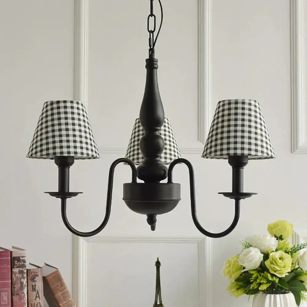 Three Lights Bucket Shade Chandelier Kids Metal Hanging Light For In Black Kindergarten Green -