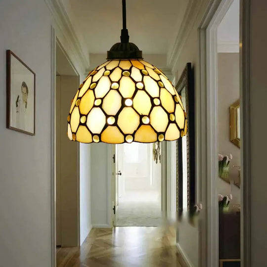 Tiffany Style Bell Shade Pendant Light Single Hand Cut Glass Suspension Fixture Yellow / 8’