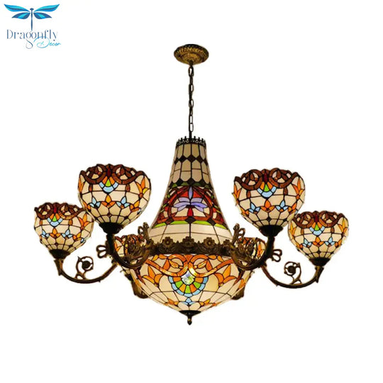 Tiffany Style Brass Dining Room Pendant Chandelier Down Lighting With Dome 11 13 Lights