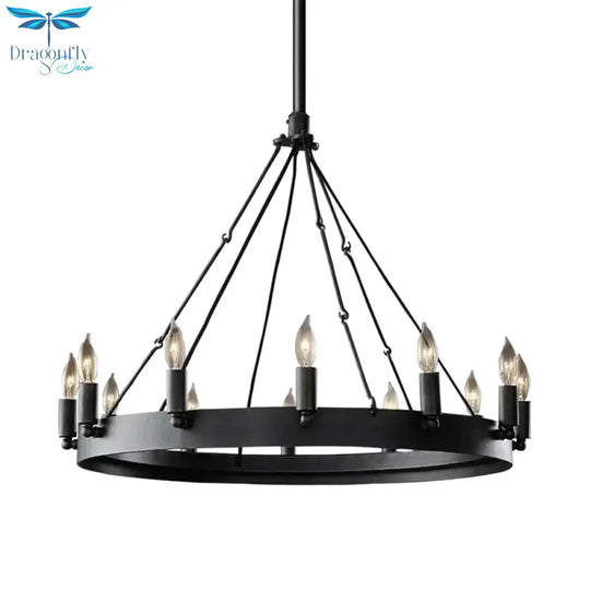 Traditional Black Metal Pendant Light With Candle Design 12/18 - Light