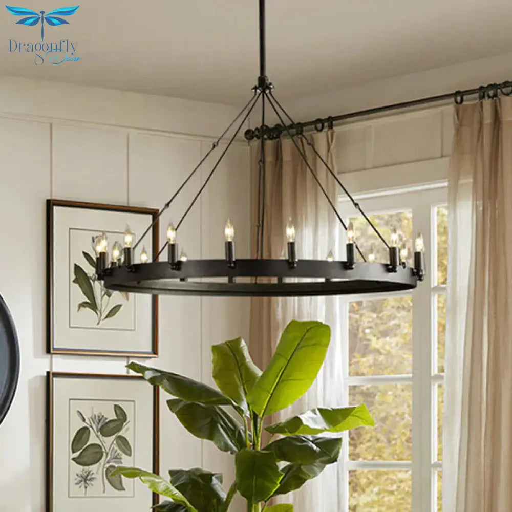 Traditional Black Metal Pendant Light With Candle Design 12/18 - Light