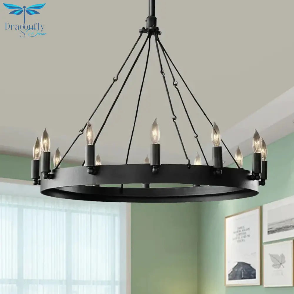 Traditional Black Metal Pendant Light With Candle Design 12/18 - Light